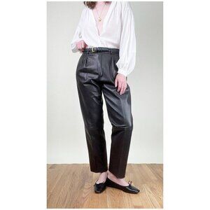 100% Leather Holt Renfrew Trouser Pants Pleated Straight Leg Old Money Luxury